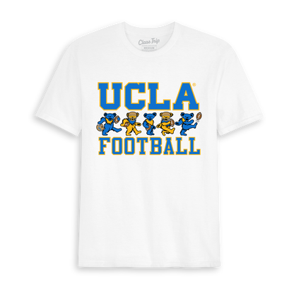 White Class Trip t-shirt featuring UCLA Football and Grateful Dead dancing bears. UCLA x Grateful Dead Football Bears Tee Class Trip | Higher Education