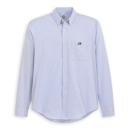 Men's light blue long sleeve Oxford shirt with embroidered collegiate logo on chest pocket, Class Trip | Officially Licensed Collegiate Apparel