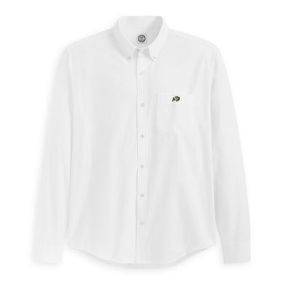 Men's white oxford button-down shirt with collegiate logo on chest pocket, Class Trip | Officially Licensed Collegiate Apparel