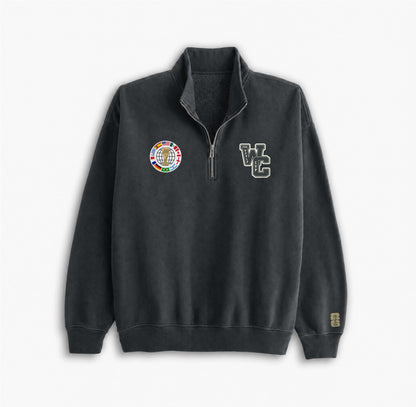 Black FIFA World Cup quarter-zip pullover with globe trophy patch and WC logo, Class Trip | Higher Education