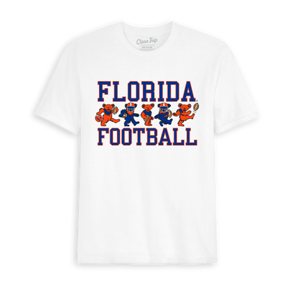 White Class Trip tee with Florida Football graphics and dancing bears. Florida x Grateful Dead Football Bears Tee Class Trip | Higher Education