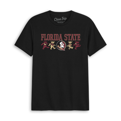 Black Florida State t-shirt with mascot bears and school logo, collegiate tee. Class Trip | Officially Licensed Collegiate Apparel