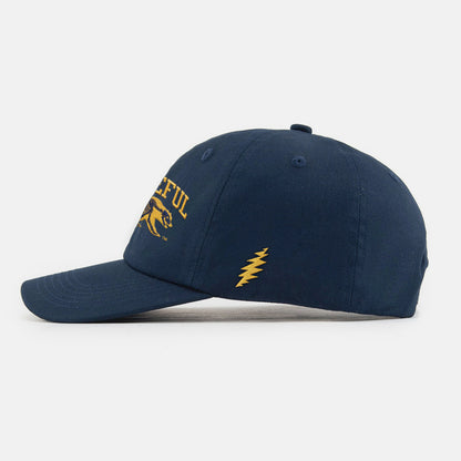 Left side view of the Navy Cal Berkeley x Grateful Dead Skeleton Bear Dad Hat. Class Trip | Higher Education