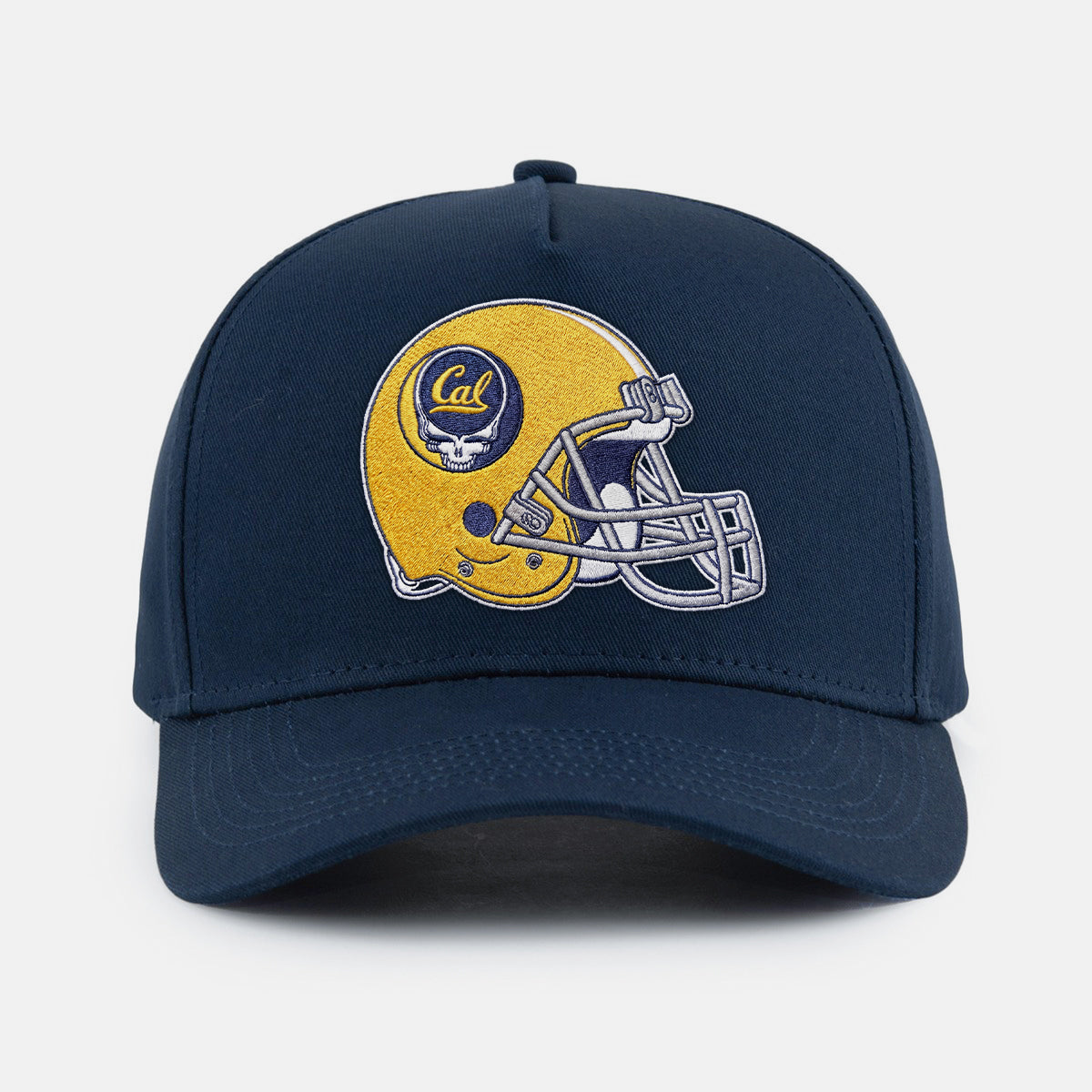 Front view of the Navy Cal Berkeley x Grateful Dead Helmet Hat. Class Trip | Higher Education