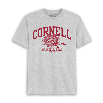 Cornell Grateful Dead vintage tee with skull and roses graphic, officially licensed collegiate apparel | Class Trip | Officially Licensed Collegiate Apparel