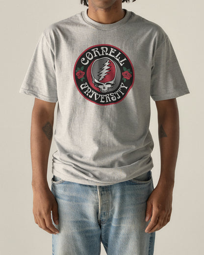 Cornell University Grateful Dead skull and roses graphic tee, vintage style college apparel. Class Trip | Officially Licensed Collegiate Apparel