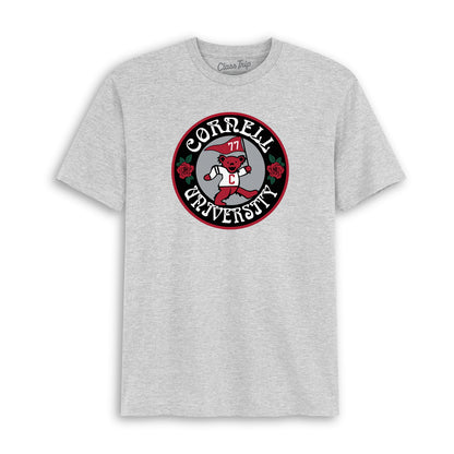 Cornell University bear mascot tee with roses, vintage design. Class Trip | Officially Licensed Collegiate Apparel