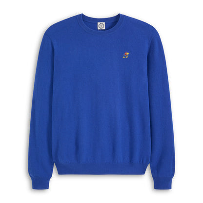 Royal blue crewneck sweater with embroidered Kansas Jayhawks mascot, Class Trip | Officially Licensed Collegiate Apparel
