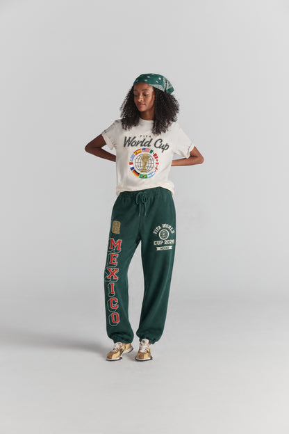 FIFA World Cup 2026 Mexico sweatpants with vintage graphic, paired with matching tee and bandana. Class Trip | Higher Education