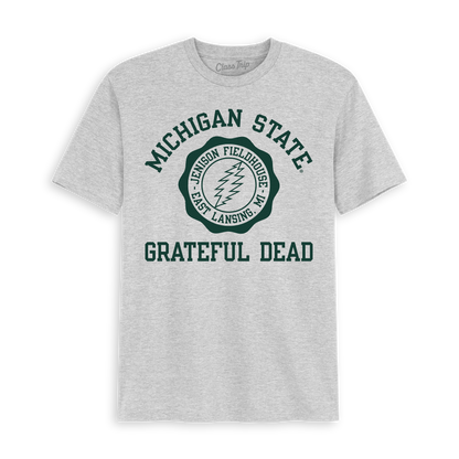 Grey Michigan State x Grateful Dead Venue Tee with green graphic. Class Trip | Higher Education