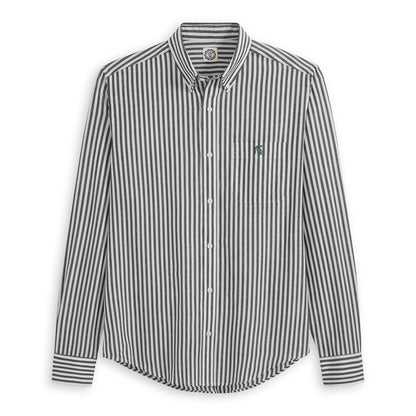 Men's black and white striped button-up poplin shirt with embroidered logo on pocket, Class Trip | Officially Licensed Collegiate Apparel
