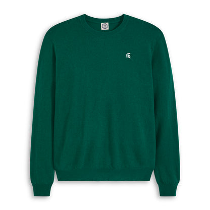 Men's green merino crewneck sweater with collegiate Spartan logo, Class Trip | Officially Licensed Collegiate Apparel
