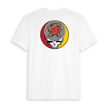Back flat lay of the White Maryland x Grateful Dead Steal Your Face Tee. Class Trip | Higher Education
