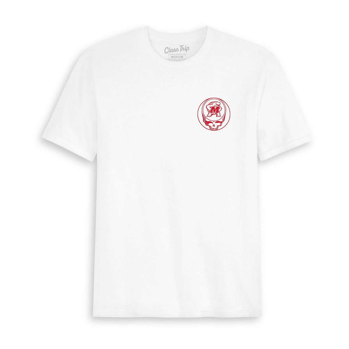 Front flat lay of the White Maryland x Grateful Dead Steal Your Face Tee. Class Trip | Higher Education