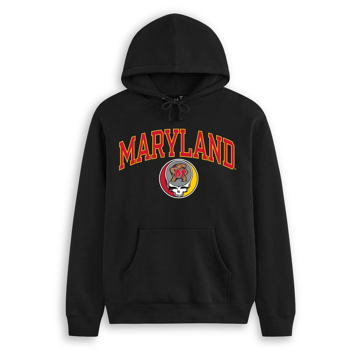 Front flat lay of the Black Maryland x Grateful Dead Steal Your Face Arch Hoodie. Class Trip | Higher Education