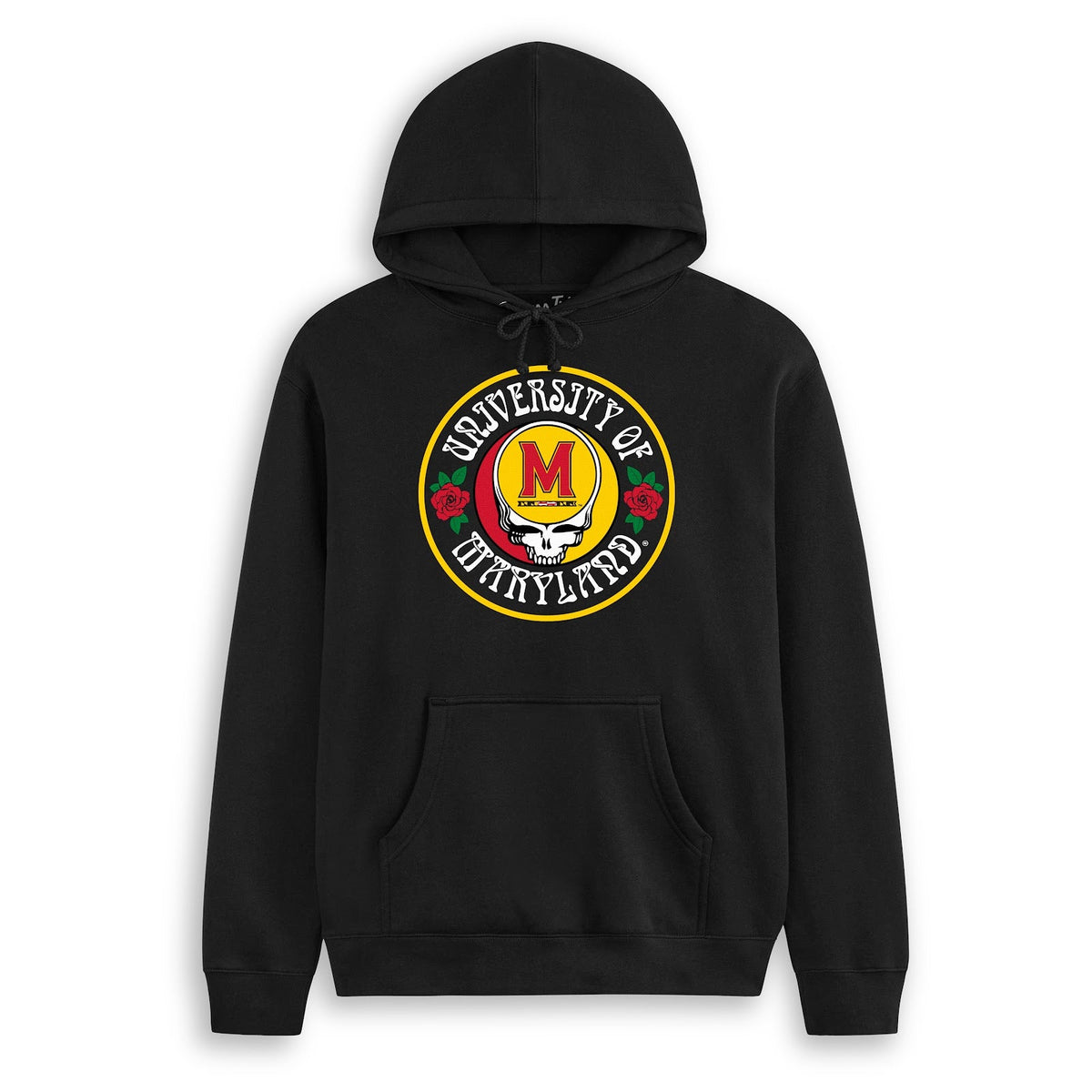 Front flat lay of the Black Maryland x Grateful Dead Run For The Roses Hoodie. Class Trip | Higher Education