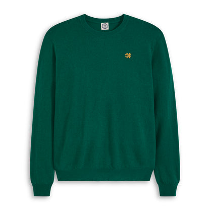 Green men's merino wool crewneck sweater with gold collegiate logo, Class Trip | Officially Licensed Collegiate Apparel