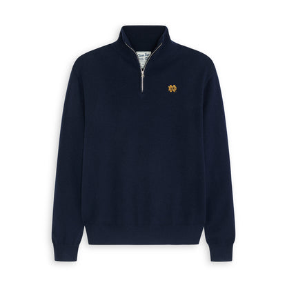 Navy Notre Dame quarter-zip sweater with gold ND logo, Class Trip | Officially Licensed Collegiate Apparel
