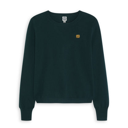 Dark green Notre Dame crewneck sweater with gold ND logo, Class Trip | Officially Licensed Collegiate Apparel