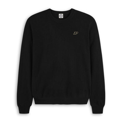Men's black merino crewneck sweater with gold collegiate P logo. Class Trip | Officially Licensed Collegiate Apparel