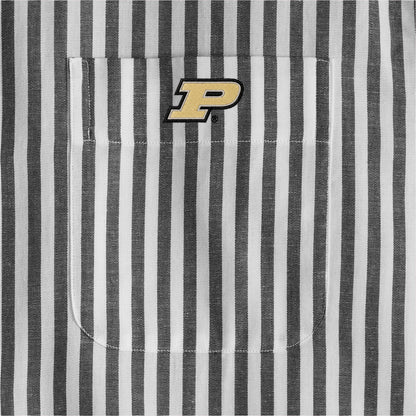 Black and white striped shirt pocket with collegiate P logo, cotton poplin fabric. Class Trip | Officially Licensed Collegiate Apparel