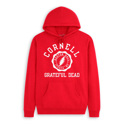 Red Cornell Grateful Dead hoodie with Barton Hall Ithaca NY graphic, Class Trip | Officially Licensed Collegiate Apparel