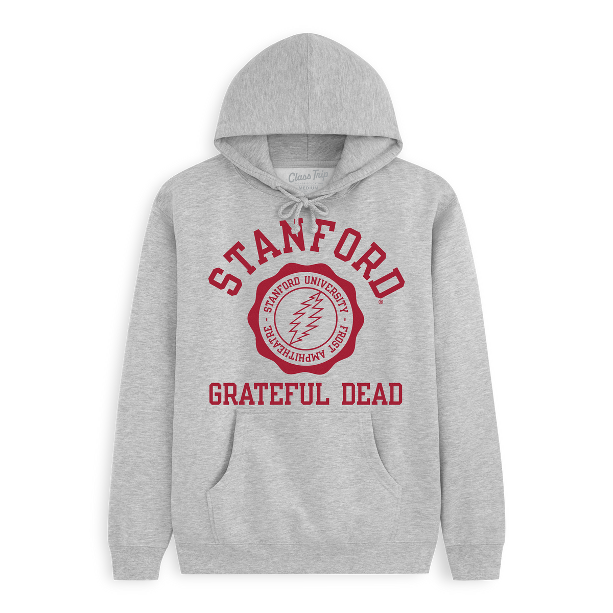 Grey Class Trip hoodie with red Stanford and Grateful Dead graphics. Stanford x Grateful Dead Venue Hoodie Class Trip | Higher Education