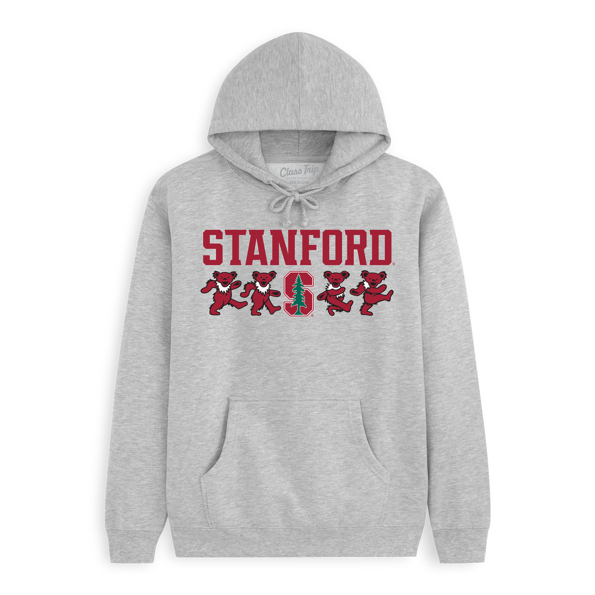 Grey Class Trip hoodie with Stanford and Grateful Dead dancing bears. Stanford x Grateful Dead Mascot Bears Hoodie Class Trip | Higher Education