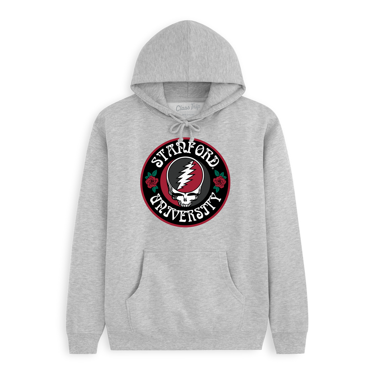 Grey Class Trip hoodie with Stanford x Grateful Dead Run For The Roses graphic. Stanford x Grateful Dead Run For The Roses Hoodie Class Trip | Higher Education