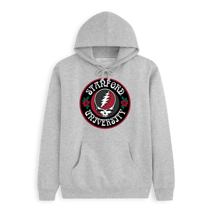Grey Class Trip hoodie with Stanford x Grateful Dead Run For The Roses graphic. Stanford x Grateful Dead Run For The Roses Hoodie Class Trip | Higher Education