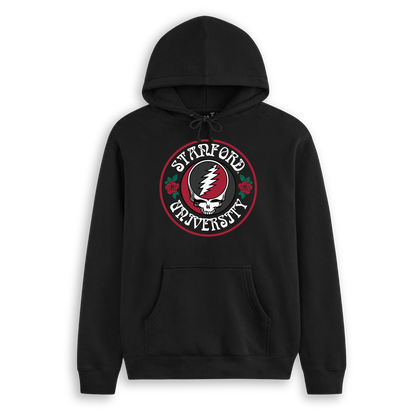 Black Class Trip hoodie featuring a Stanford x Grateful Dead graphic. Stanford x Grateful Dead Run For The Roses Hoodie Class Trip | Higher Education