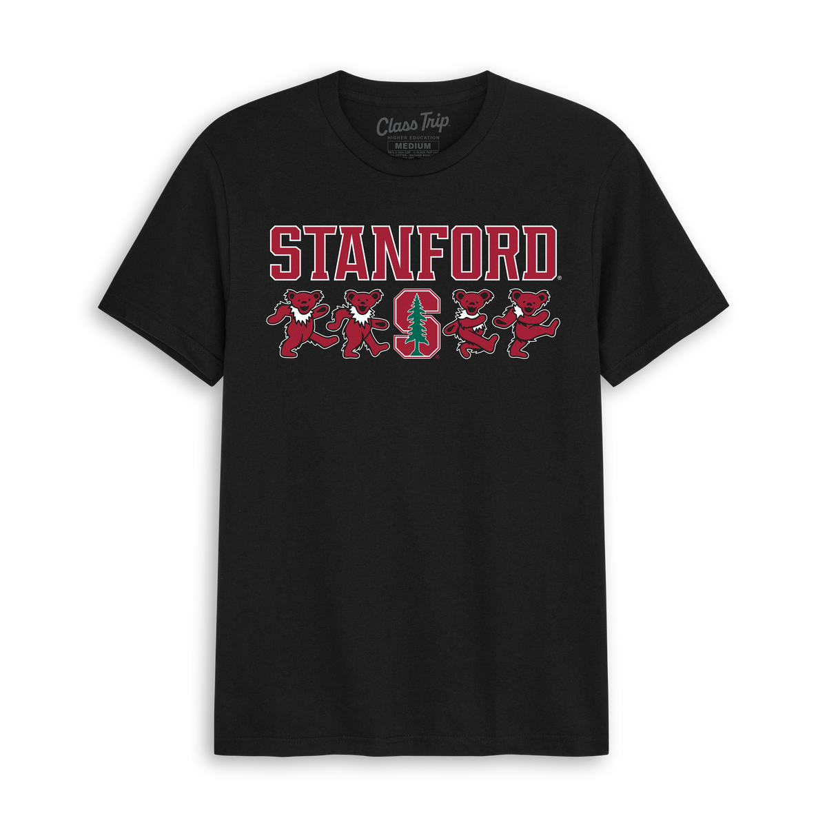 Black Class Trip t-shirt featuring Stanford text and red dancing bears. Stanford x Grateful Dead Mascot Bears Tee Class Trip | Higher Education