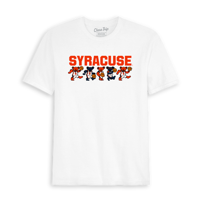 White Syracuse basketball bears tee with Grateful Dead style art, collegiate apparel. Class Trip | Officially Licensed Collegiate Apparel
