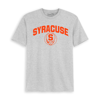 Gray Syracuse tee with orange college logo and skull design. Class Trip | Officially Licensed Collegiate Apparel