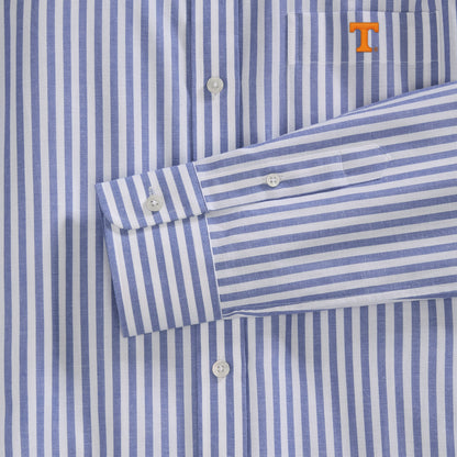 Blue and white striped women's poplin shirt with orange embroidered T detail, Class Trip | Officially Licensed Collegiate Apparel