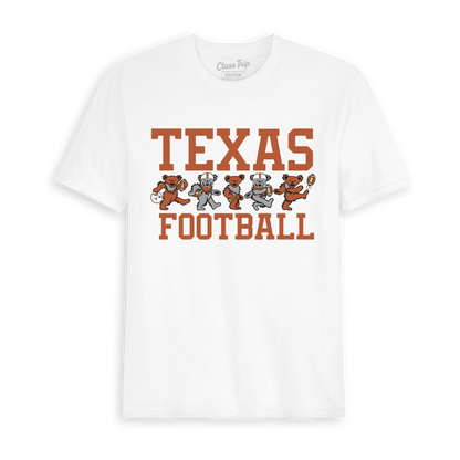 White Class Trip tee with Texas Football text and dancing bears. Texas x Grateful Dead Football Bears Tee Class Trip | Higher Education