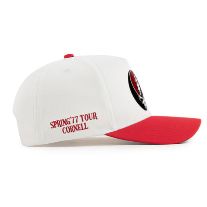 White and red Cornell Spring '77 Tour cap with Grateful Dead skull logo, Class Trip | Officially Licensed Collegiate Apparel