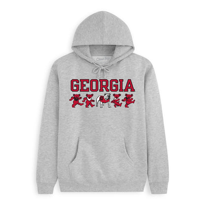 Grey Class Trip hoodie with Georgia text and dancing bears. Georgia x Grateful Dead Mascot Bears Hoodie Class Trip | Higher Education