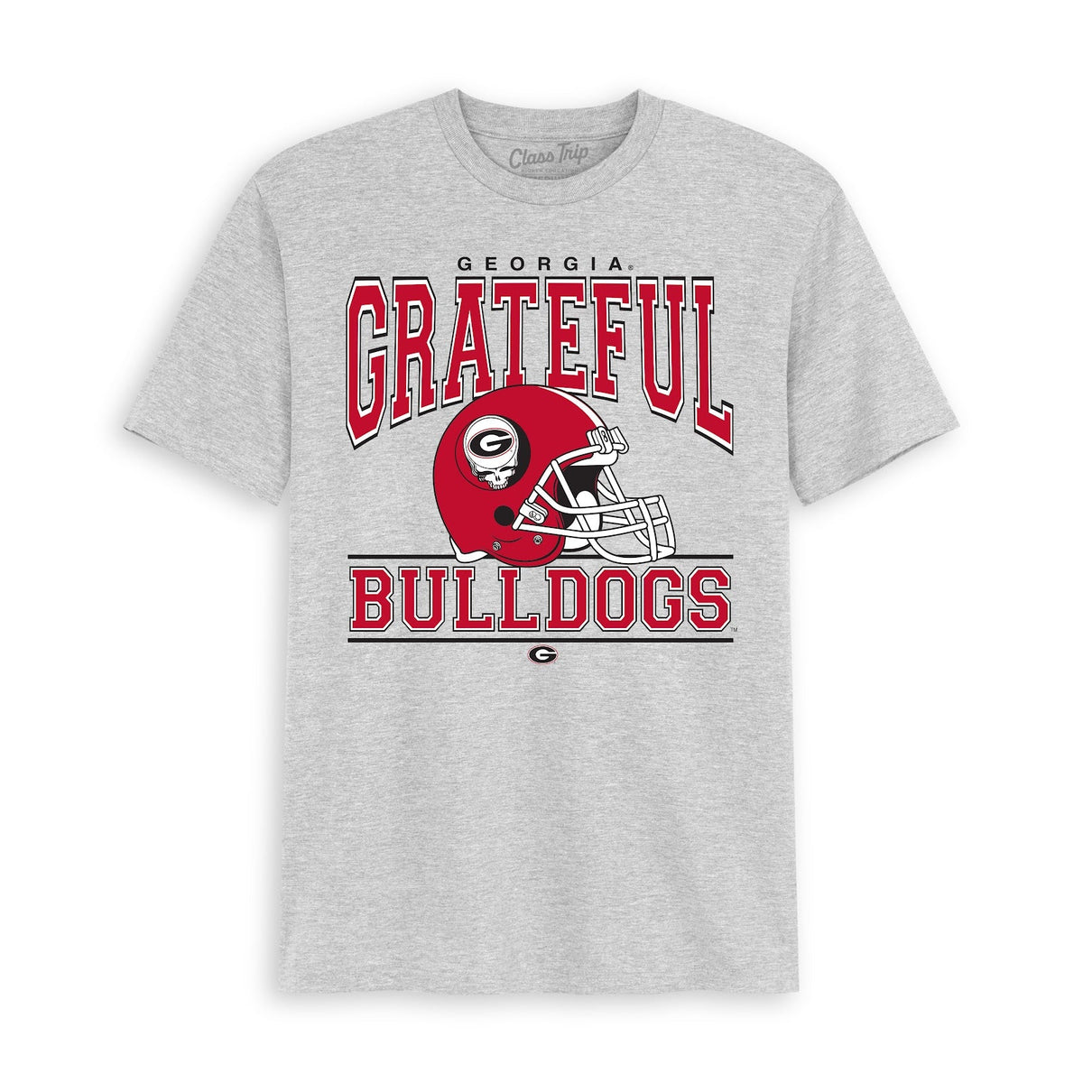 Grey Class Trip t-shirt with Georgia Bulldogs graphics. Georgia x Grateful Dead Steal Your Helmet Tee Class Trip | Higher Education