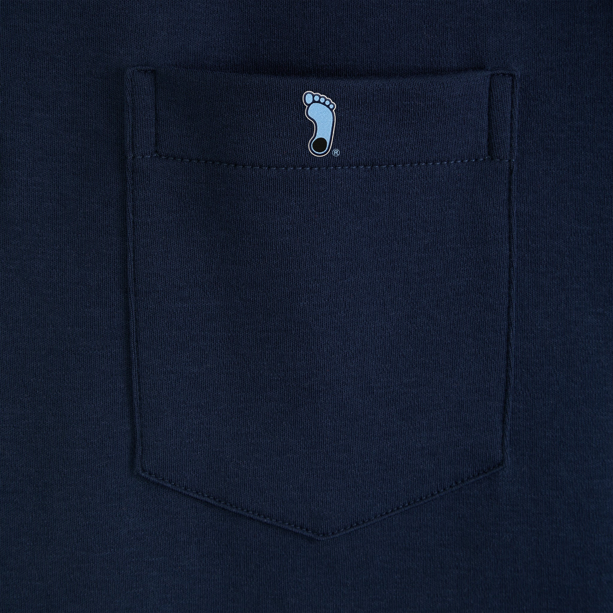 Navy pocket tee with light blue foot logo, Class Trip | Officially Licensed Collegiate Apparel