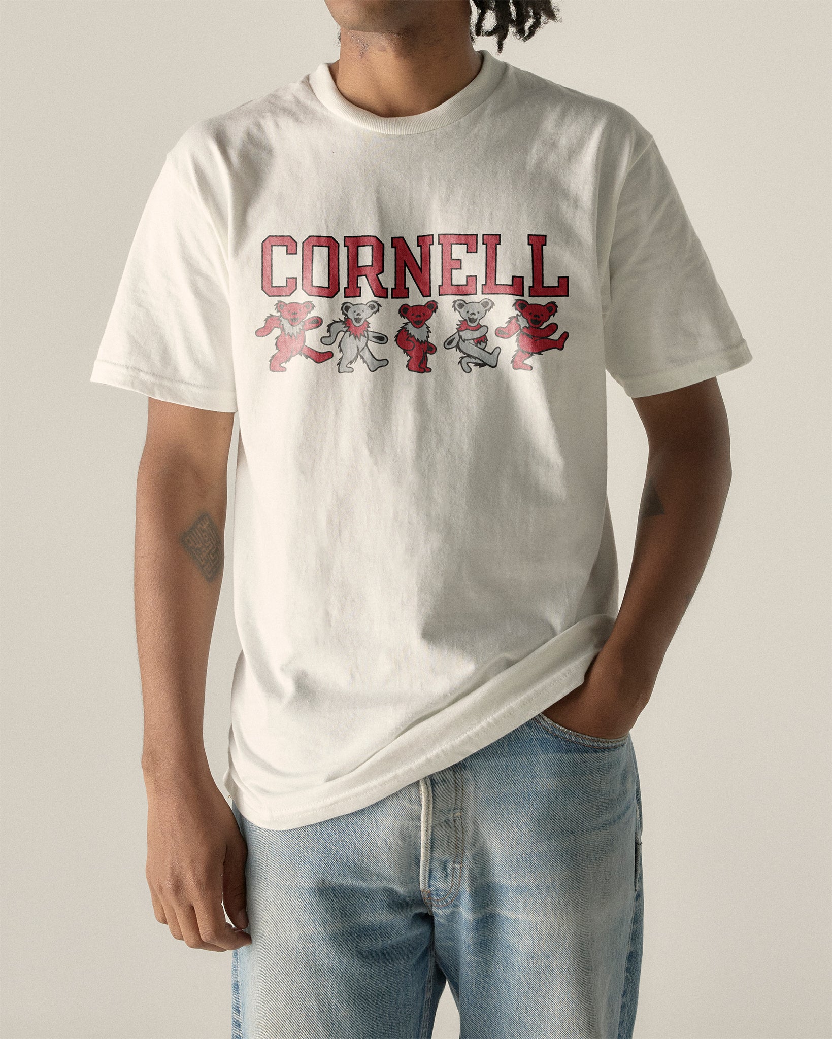 Cornell Grateful Dead bear graphic tee, vintage collegiate style. Class Trip | Officially Licensed Collegiate Apparel