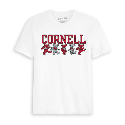 White Cornell t-shirt with red and grey dancing bears, officially licensed collegiate apparel | Class Trip | Officially Licensed Collegiate Apparel